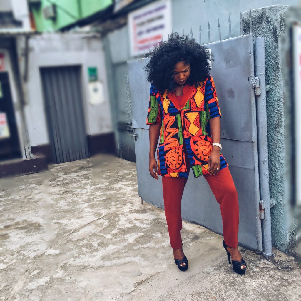 vintage printed jacket and big hair
