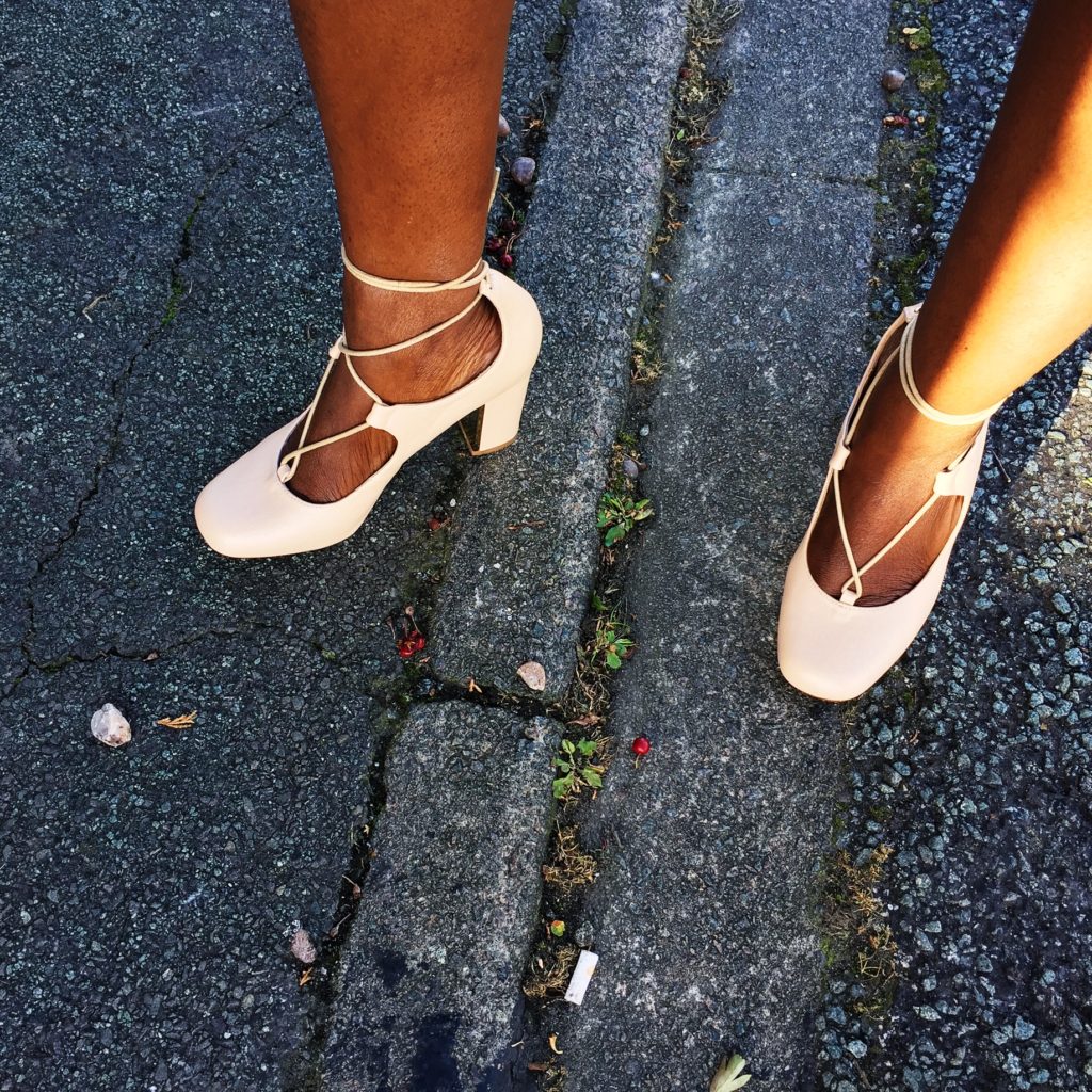 Nude lace up block heel shoes